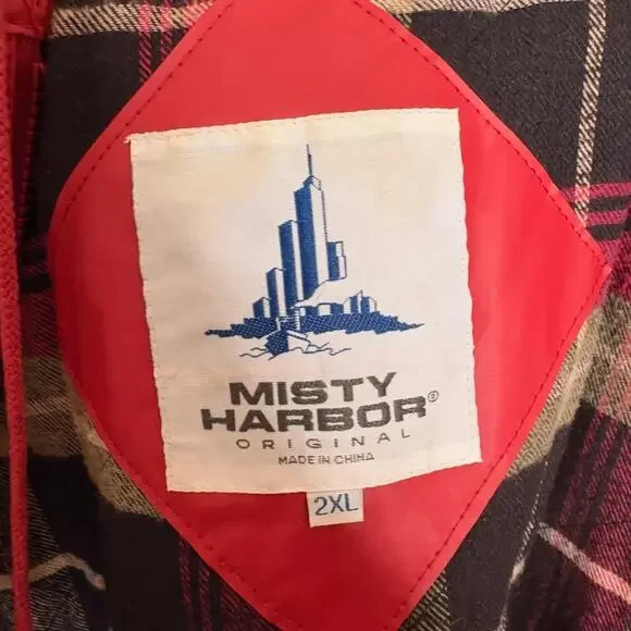 Misty Harbor Original Hooded Rain Jacket with Plaid Lining – Red (Unisex 2XL)